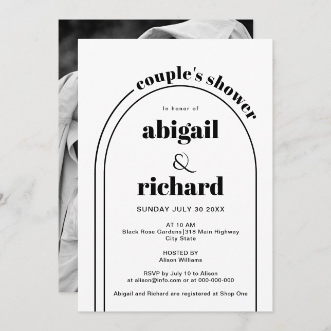 Black and white arch wedding couple's shower invitation (Front/Back)