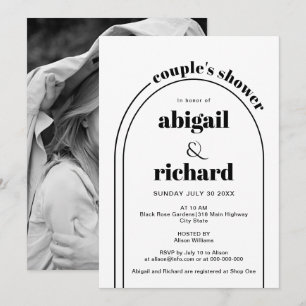 Black and white arch wedding couple's shower invitation
