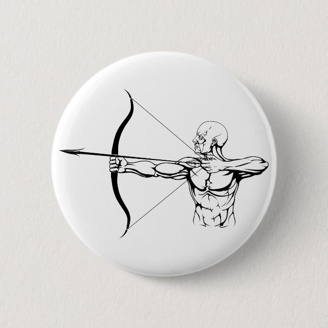 Black and white archer illustration 2 inch round button (Front)