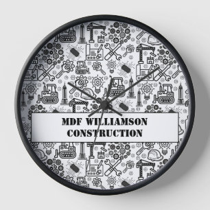 black and white Architectural Blueprint Engineer Clock