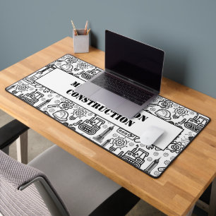 black and white Architectural Blueprint Engineer Desk Mat