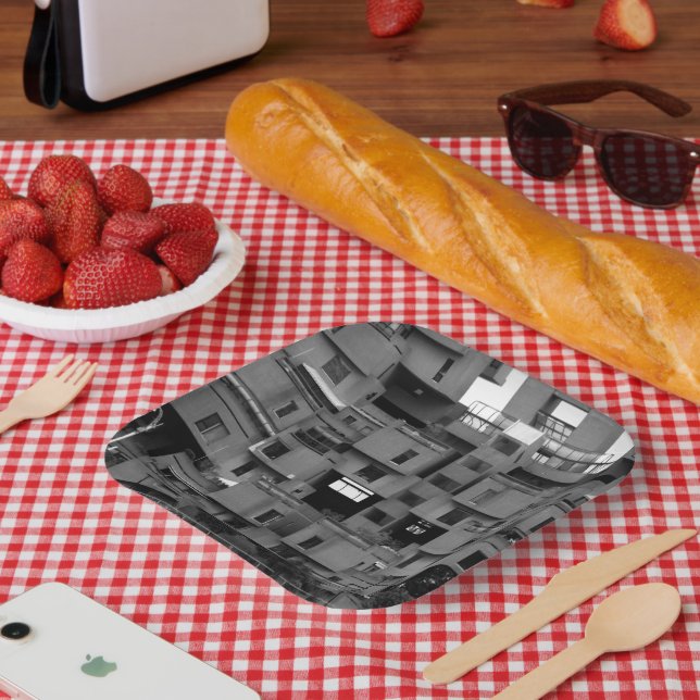 Black and White Architectural Paper Plate (Picnic)