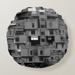 Black and White Architectural Round Pillow