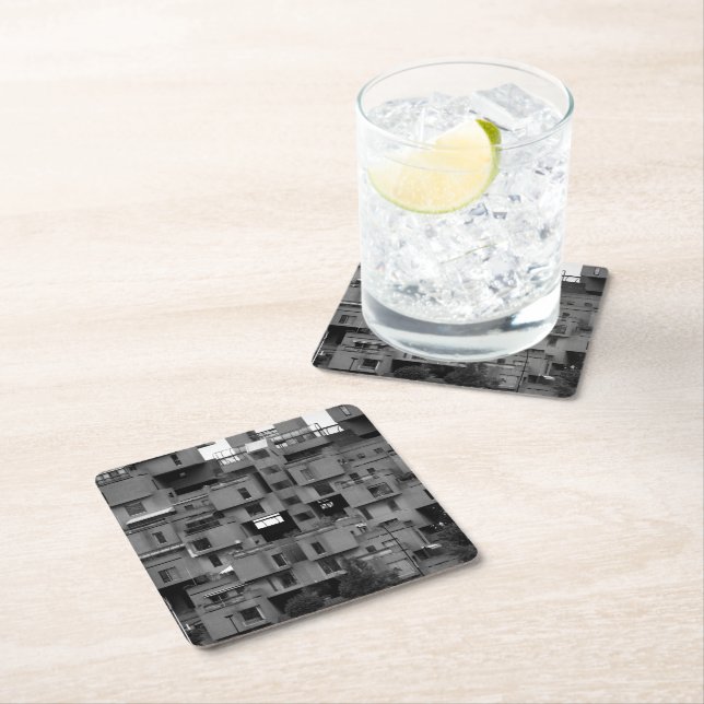Black and White Architectural  Square Paper Coaster (Insitu)