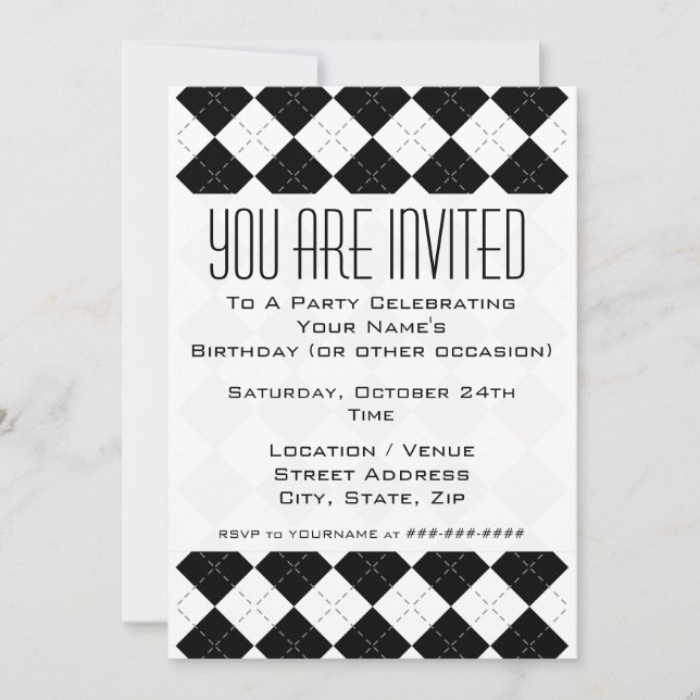 Black and White Argyle Invitation (Front)