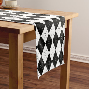 Black and White Argyle Short Table Runner