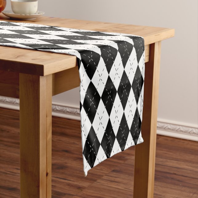 Black and White Argyle Short Table Runner (In Situ)