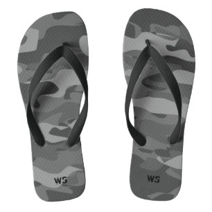 Black and white army camouflage custom monogram flip flops