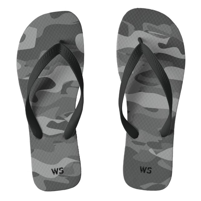Black and white army camouflage custom monogram flip flops (Footbed)