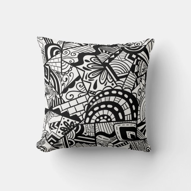Black and white art abstract pattern throw pillow (Front)