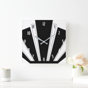 Black And White Art Deco Design Square Wall Clock