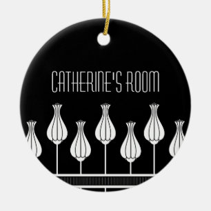 Black and White Art Deco Floral Door Ornament