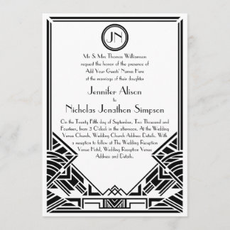 Black and White Art Deco Gatsby Wedding Invites