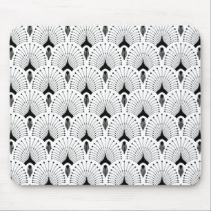 Black and white art-deco geometric pattern mouse pad