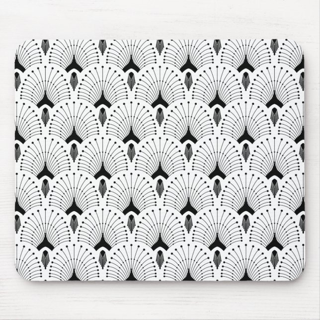 Black and white art-deco geometric pattern mouse pad (Front)