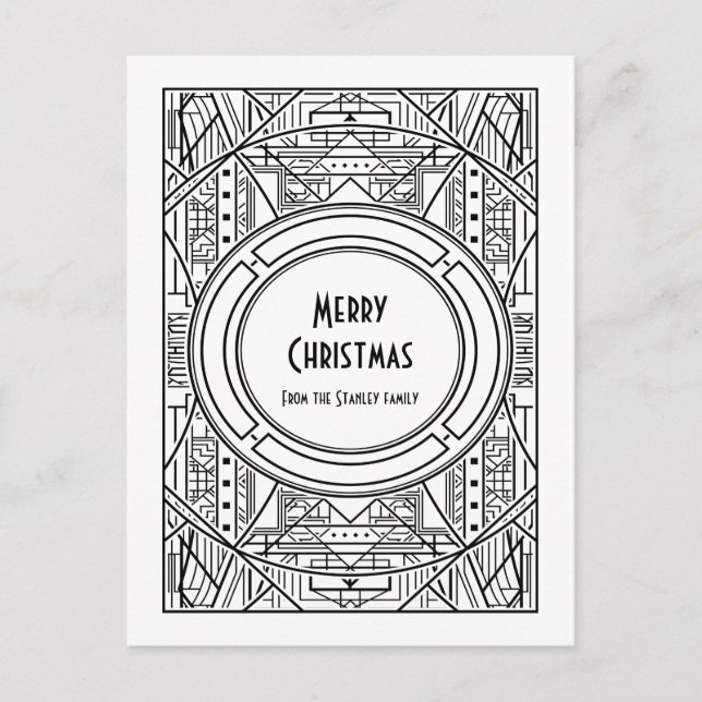 Black and white art deco Merry Christmas Postcard (Front)