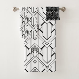 Black and white Art Deco pattern No.3 Bath Towel Set