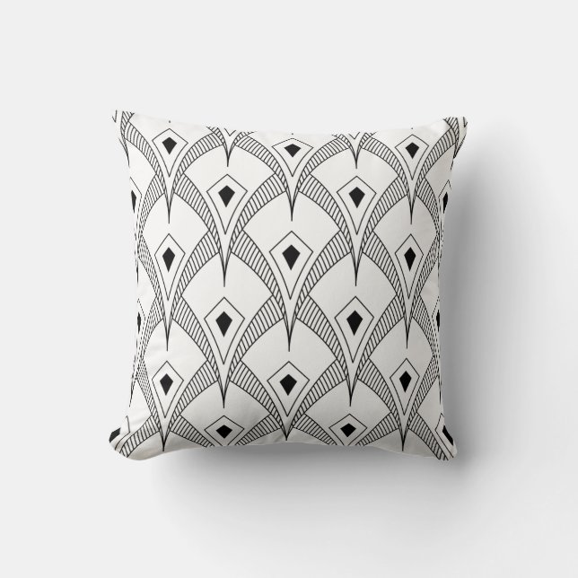 Black and white Art-deco pattern Throw Pillow (Front)