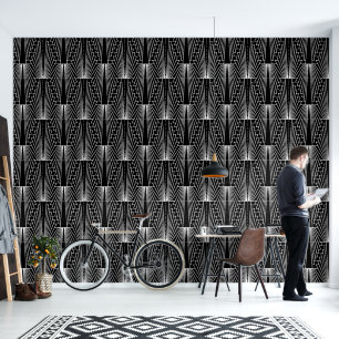 Black and white art deco pattern wallpaper