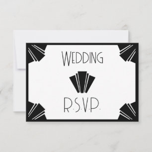 Black And White Art Deco RSVP Wedding Card