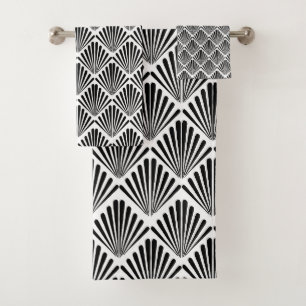 Black and white Art Deco seamless pattern Bath Towel Set