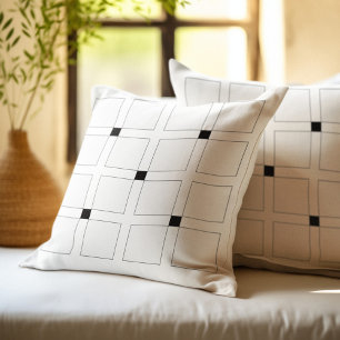 Black and White Art Deco Squares Pattern Throw Pillow