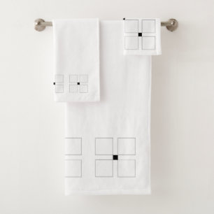 Black and White Art Deco Squares Pattern Towel Set