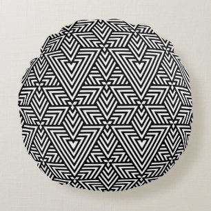 Black and White Art Deco Triangle Seamless Pattern Round Pillow