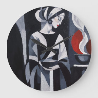 Black and White Art Deco Woman Wall Art Large Clock