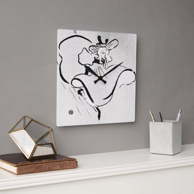 Black and White Art Jane Avril by Toulouse Lautrec Square Wall Clock (Office)