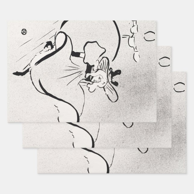 Black and White Art Jane Avril by Toulouse Lautrec Wrapping Paper Sheet (Set)