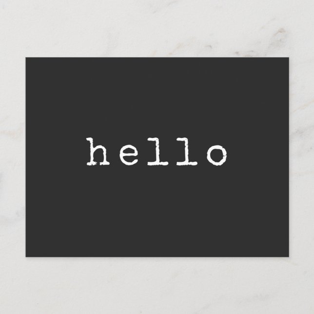 Black and White Art Typewriter Typography Hello Postcard (Front)