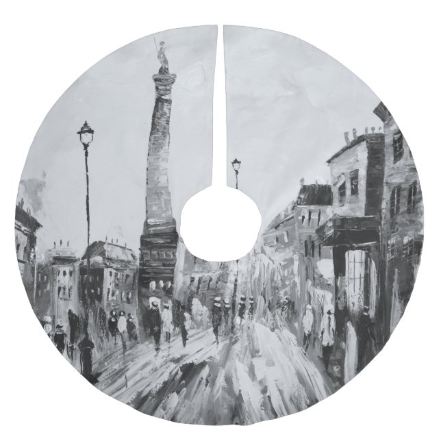 Black and white artistic paintings. brushed polyester tree skirt (Front)