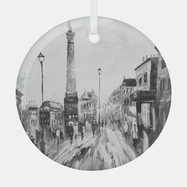 Black and white artistic paintings. glass ornament (Front)