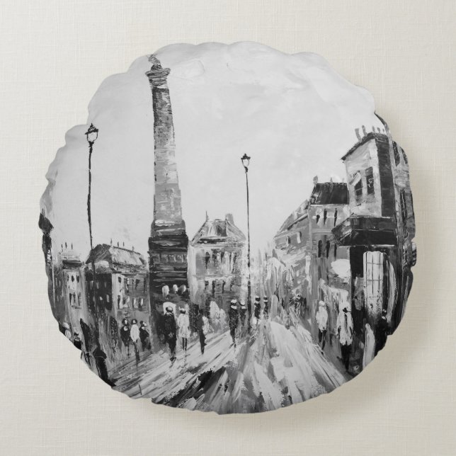 Black and white artistic paintings. round pillow (Front)