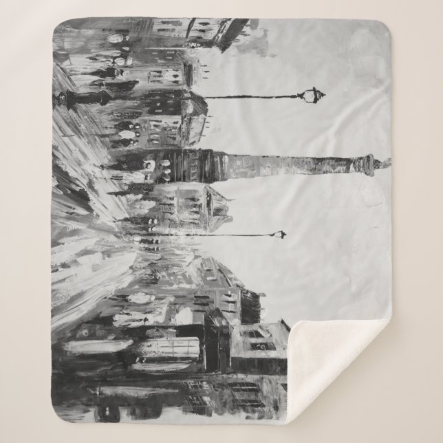 Black and white artistic paintings. sherpa blanket (Front)