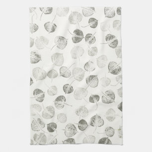 Black and White Aspen Leaves Pattern © Sandy Long Kitchen Towel