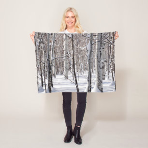 Black and White Aspen Tree Trunks Photograph Cozy Fleece Blanket