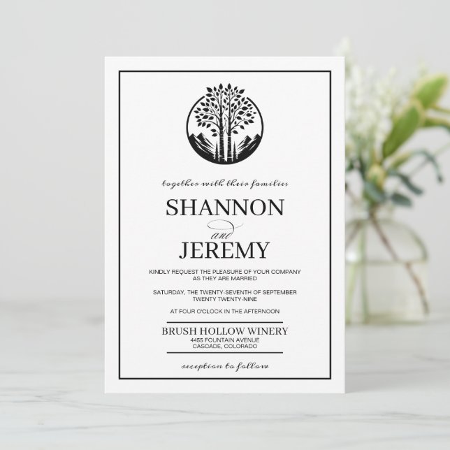 Black and White Aspen Tree Wedding Invitation (Standing Front)