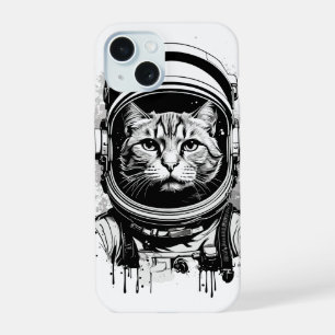 Black and White Astronaut Cat iPhone 15 Case