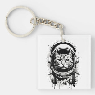 Black and White Astronaut Cat Keychain