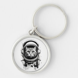 Black and White Astronaut Cat Keychain