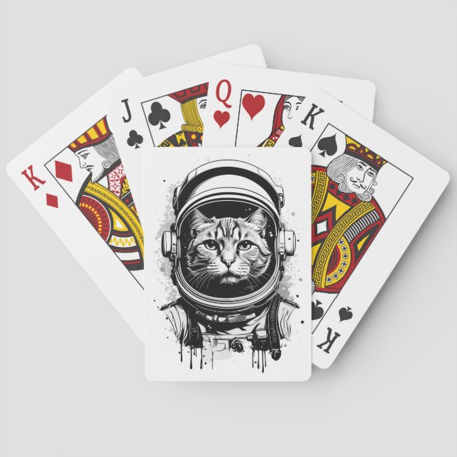 Black and White Astronaut Cat Playing Cards (Back)