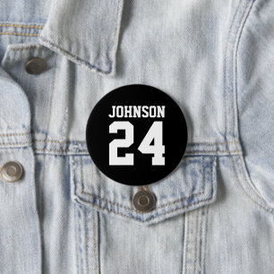 Black and White Athlete Name Jersey Number 3 Inch Round Button