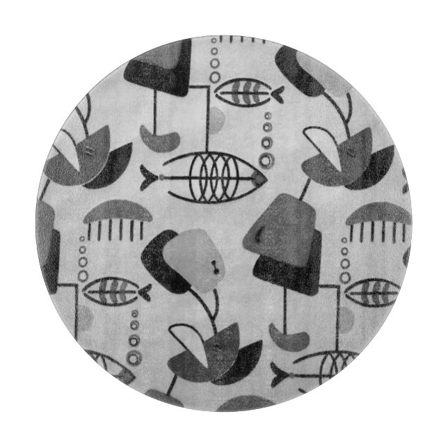Black and White Atomic Pattern Cutting Board (Front)
