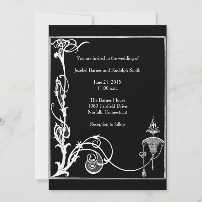 Black and White Aubrey Beardsley Fantasy Invitation (Front)