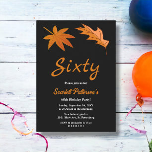 Black And White Autumn Leaves Fall 60th Birthday Invitation