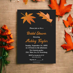 Black And White Autumn Leaves Fall Bridal Shower Invitation