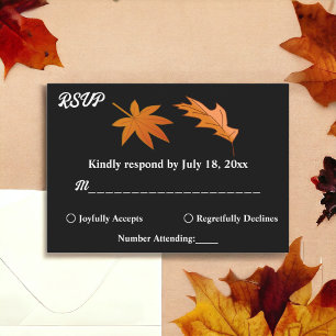 Black And White Autumn Leaves Fall Floral Wedding RSVP Card