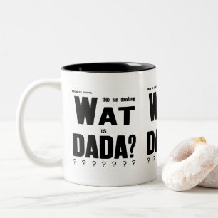 BLACK AND WHITE AVANT GARDE DADA ART TEXT Two-Tone COFFEE MUG